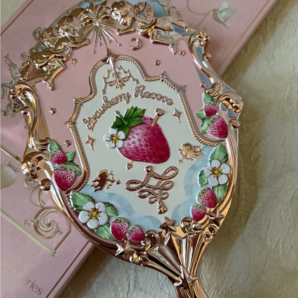 Flower Knows Strawberry Rococo Handheld Makeup Beauty Mirror Pink BNIB - Picture 2 of 13